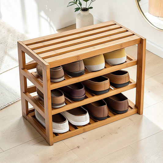 Iyvox Natural Bamboo Stackable Shoe Rack